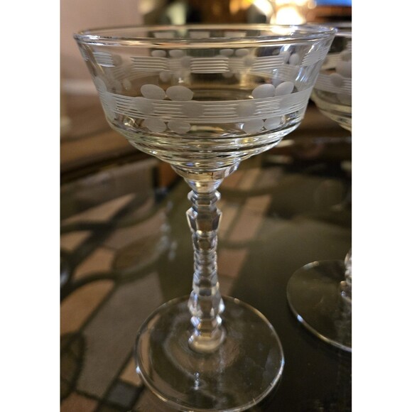Vintage Libbey Rock Sharpe Flower & Lines Cut Champagne Goblet Set Of 4 - Picture 2 of 7